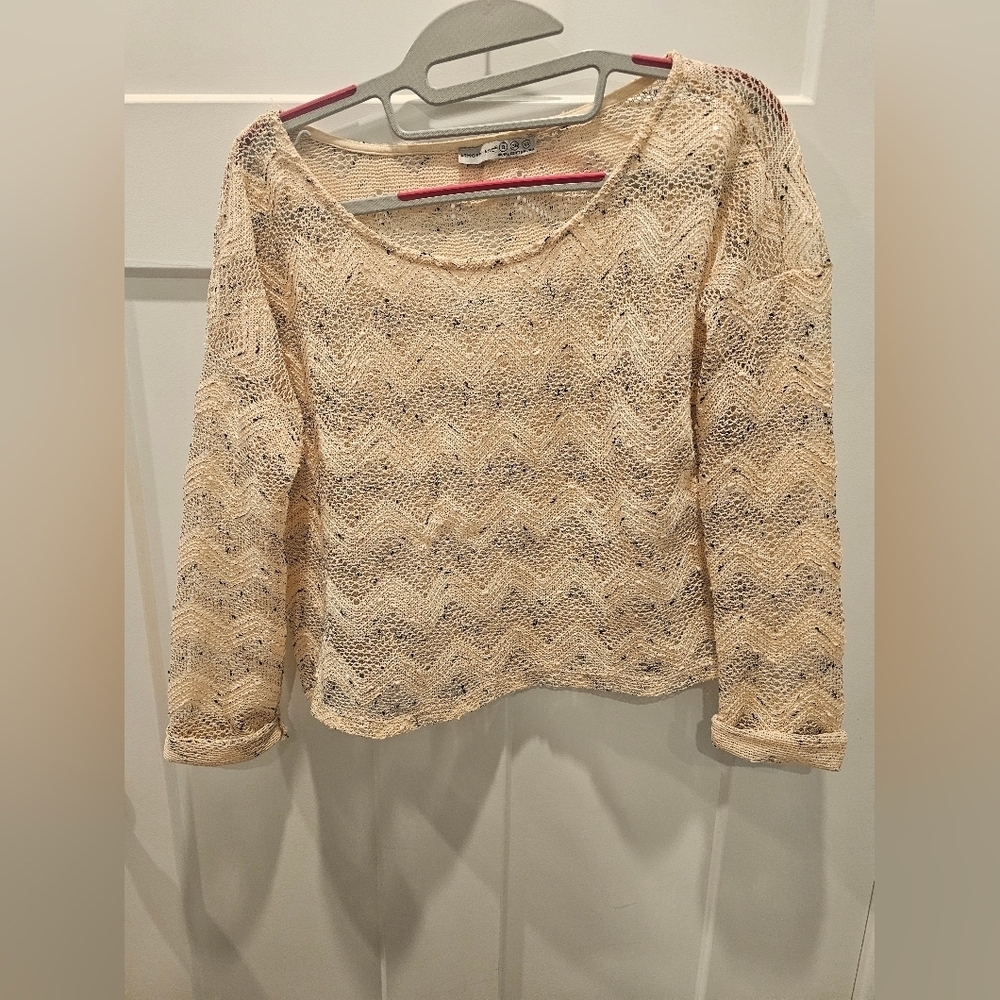 Atmosphere Cream Crochet Knit Chevron Sweater Women’s Size 8 Small Sequin